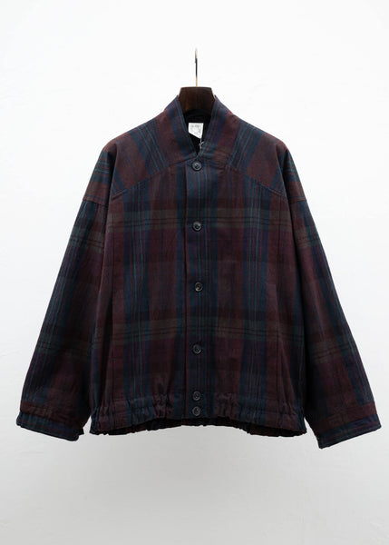 JAN-JAN VAN ESSCHE "JACKET#53" LOOSE FIT BOMBER STYLE JACKET DUSK CHECK CANVAS