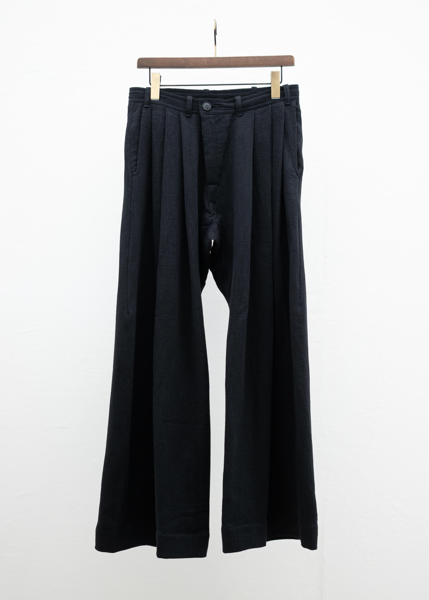 JAN-JAN VAN ESSCHE "TROUSERS#76" EXTRA WIDE PLEATED TROUSERS BLACK RIDGED LINEN