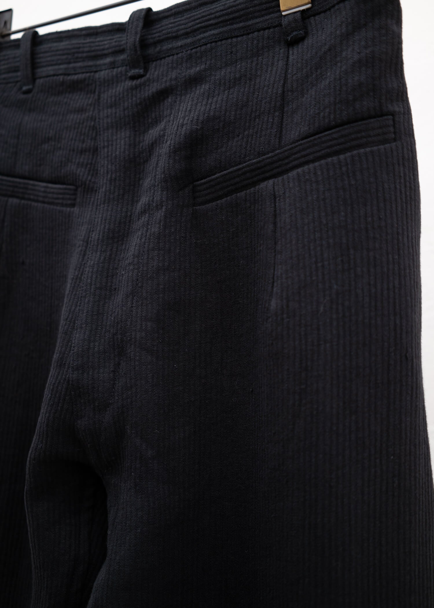 JAN-JAN VAN ESSCHE "TROUSERS#76" EXTRA WIDE PLEATED TROUSERS BLACK RIDGED LINEN