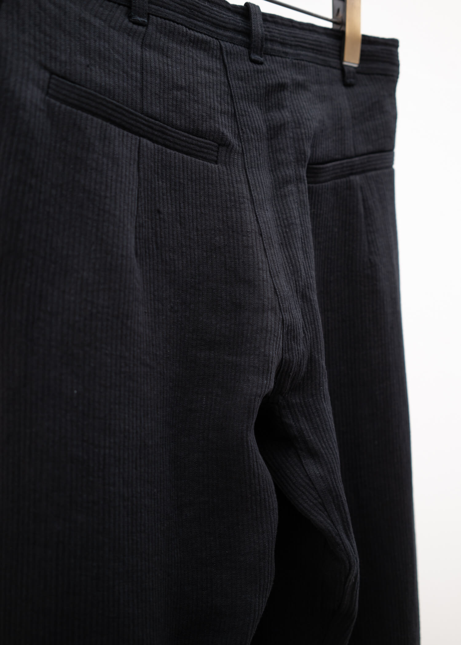 JAN-JAN VAN ESSCHE "TROUSERS#76" EXTRA WIDE PLEATED TROUSERS BLACK RIDGED LINEN