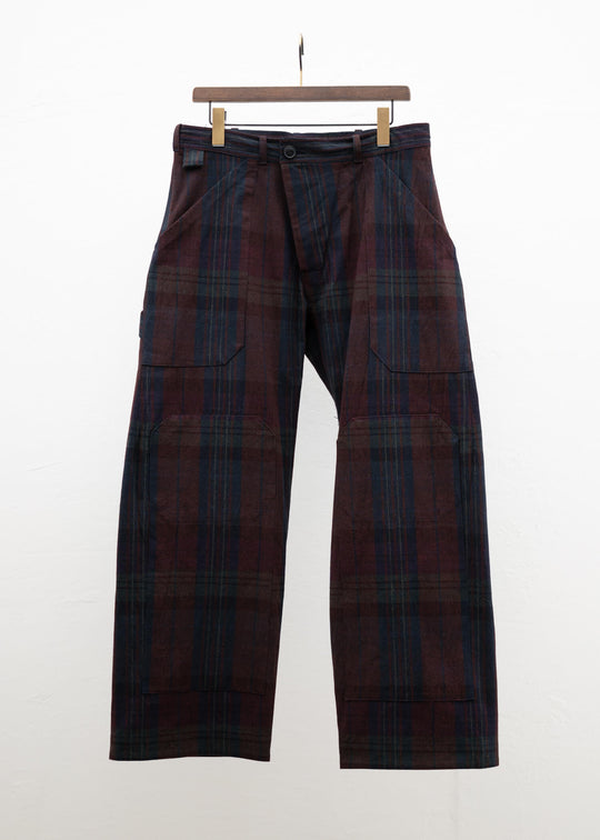 JAN-JAN VAN ESSCHE "TROUSERS#75" WORKWEAR STYLE TROUSERS DUSK CHECK CANVAS