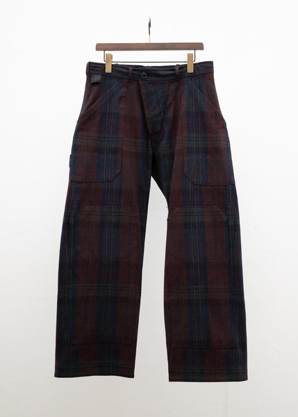 JAN-JAN VAN ESSCHE "TROUSERS#75" WORKWEAR STYLE TROUSERS DUSK CHECK CANVAS