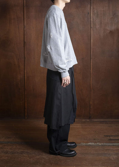 Professor.E DOUBLE V DESTROYED SWEATER GREY 25FW-PE-TTL-01