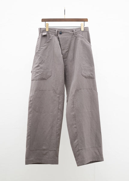 JAN-JAN VAN ESSCHE "TROUSERS#75" WORKWEAR STYLE TROUSERS DOVE WOOL LINEN TWILL