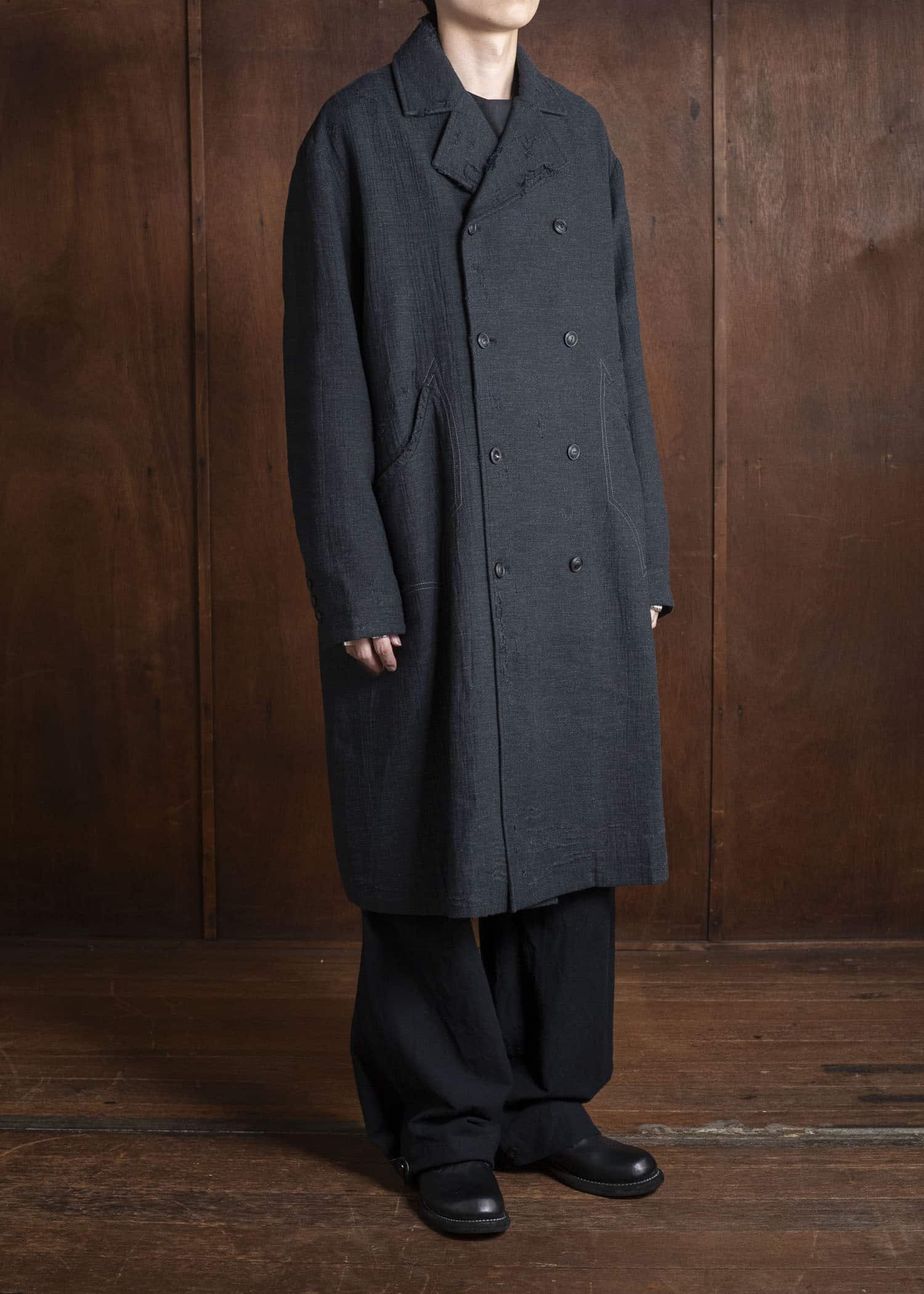 Professor.E SHEPERD DOUBLE BREASTED DISTRESSED COAT DARK GRAY 25FW-PE-LC-01