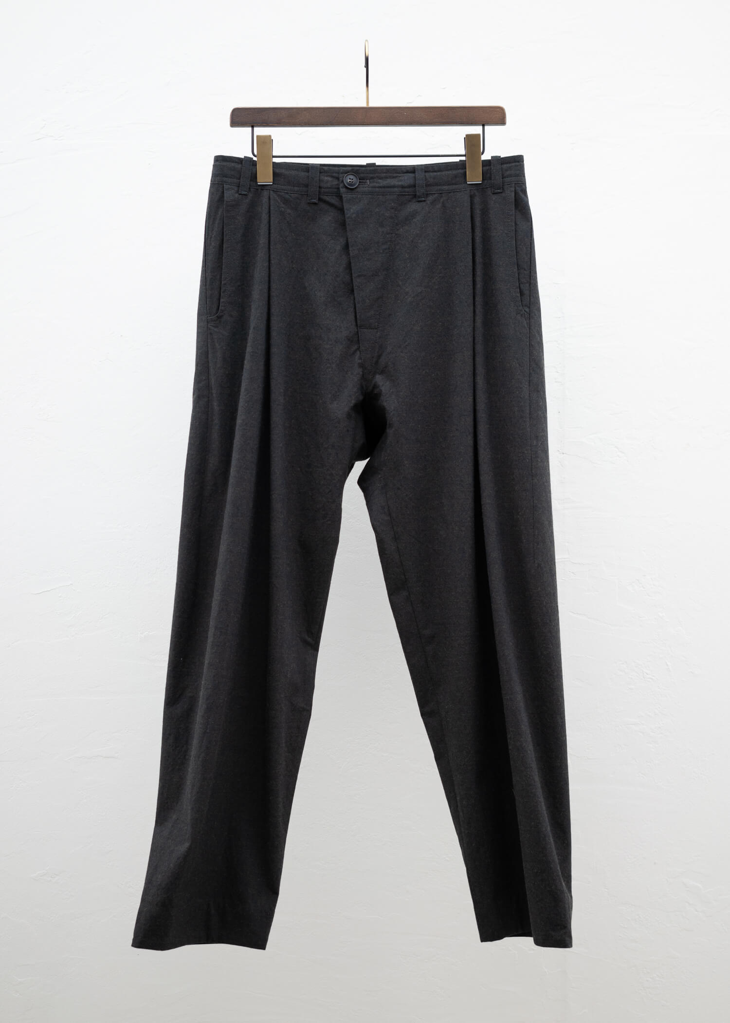 JAN-JAN VAN ESSCHE ""TROUSERS#68"" SINGLE PLEATED TROUSERS BLACK KHAKI COTTON WOOL DENSE CLOTH