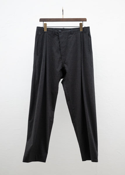 JAN-JAN VAN ESSCHE ""TROUSERS#68"" SINGLE PLEATED TROUSERS BLACK KHAKI COTTON WOOL DENSE CLOTH