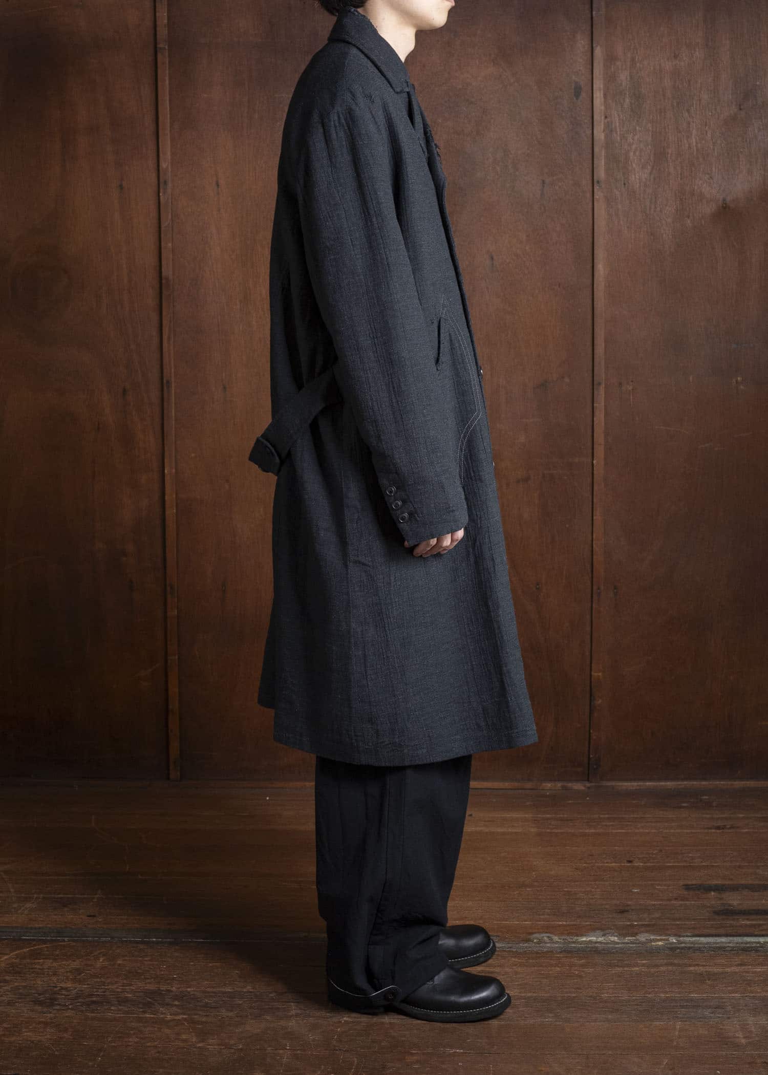 Professor.E SHEPERD DOUBLE BREASTED DISTRESSED COAT DARK GRAY 25FW-PE-LC-01