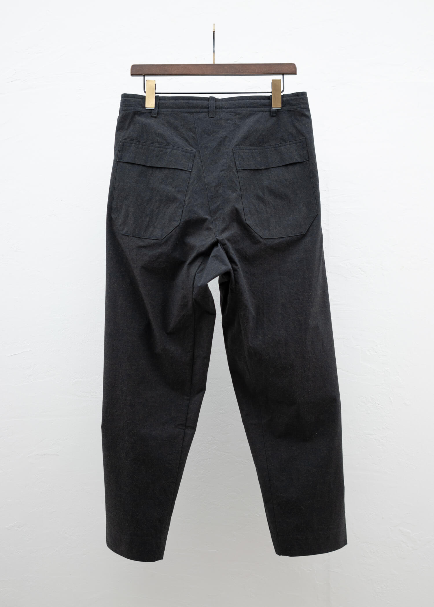 JAN-JAN VAN ESSCHE ""TROUSERS#68"" SINGLE PLEATED TROUSERS BLACK KHAKI COTTON WOOL DENSE CLOTH