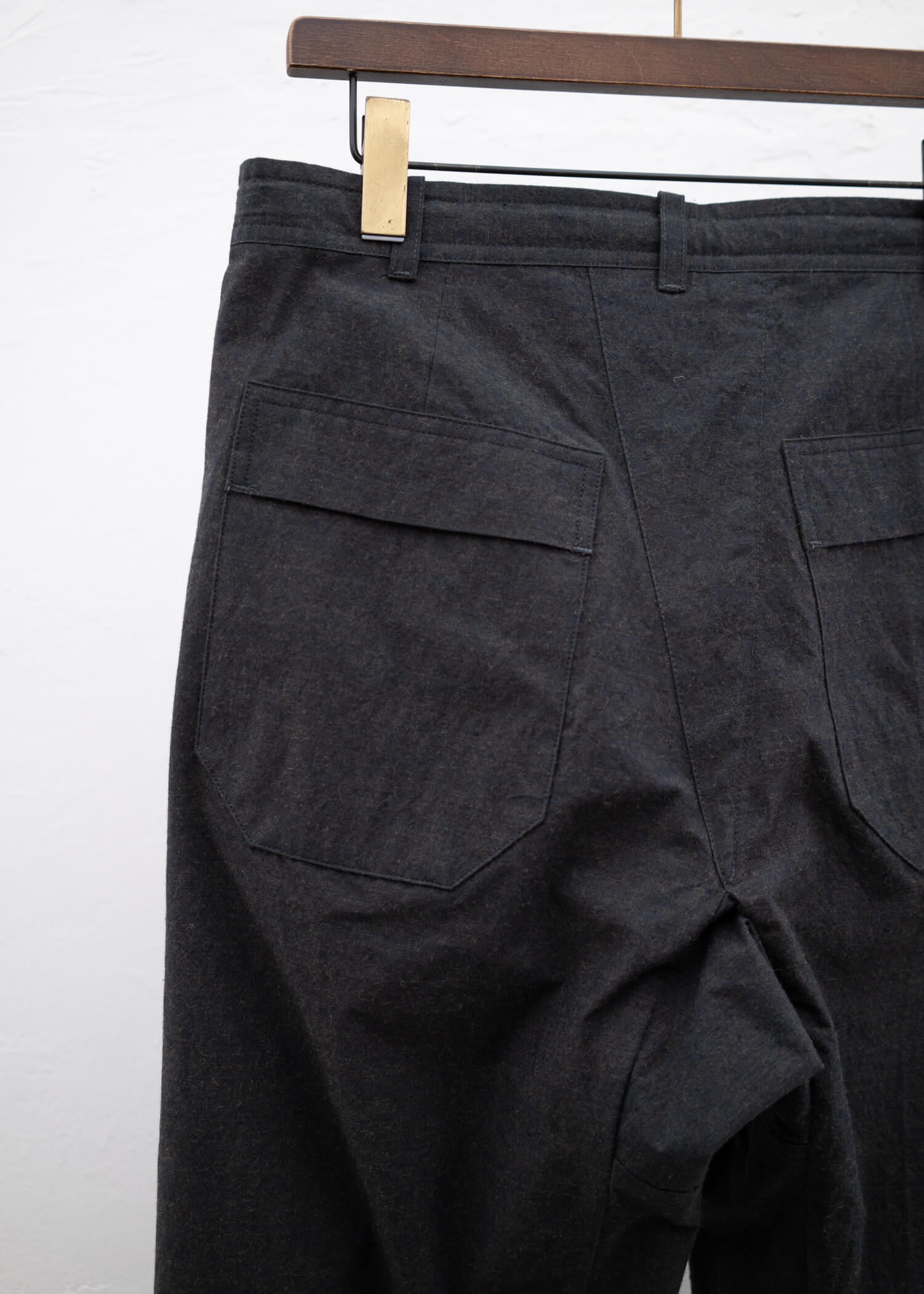 JAN-JAN VAN ESSCHE ""TROUSERS#68"" SINGLE PLEATED TROUSERS BLACK KHAKI COTTON WOOL DENSE CLOTH