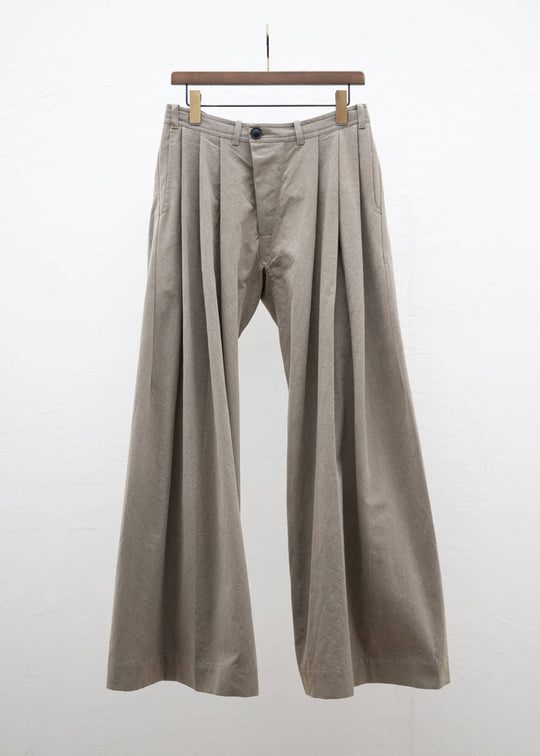 JAN-JAN VAN ESSCHE ”TROUSERS#76” EXTRA WIDE PLEATED TROUSERS COFFEE BINCHOTAN FINE CANVAS