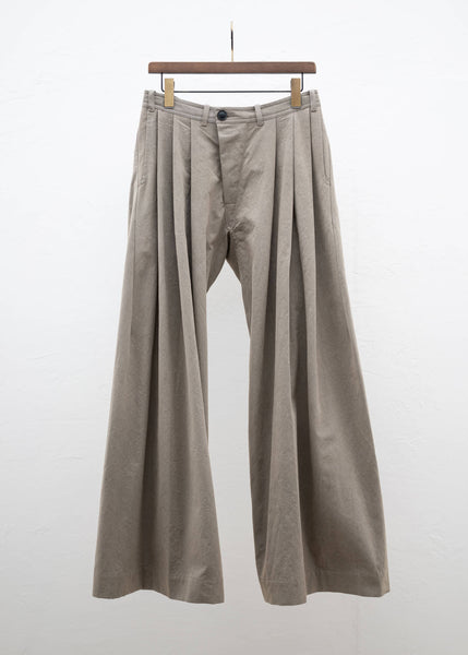 JAN-JAN VAN ESSCHE ”TROUSERS#76" EXTRA WIDE PLEATED TROUSERS COFFEE BINCHOTAN FINE CANVAS