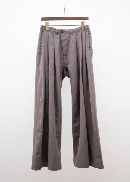 JAN-JAN VAN ESSCHE "TROUSERS#76" EXTRA WIDE PLEATED TROUSERS DOVE WOOL LINEN TWILL