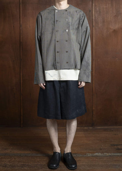 Professor.E DOUBLE-BREASTED COLLARLESS SHIRT 25SS-FM-LSH-01-TAINTED CHECK