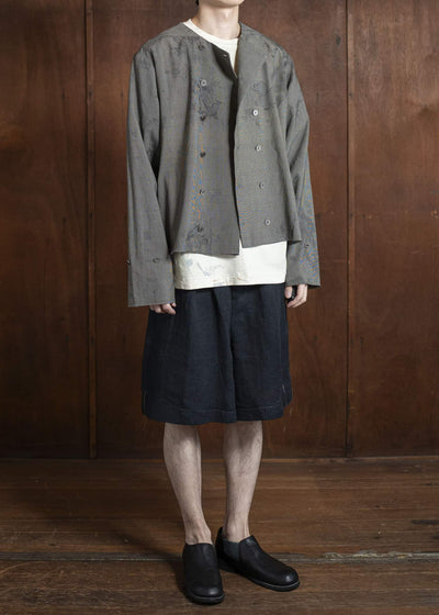 Professor.E DOUBLE-BREASTED COLLARLESS SHIRT 25SS-FM-LSH-01-TAINTED CHECK