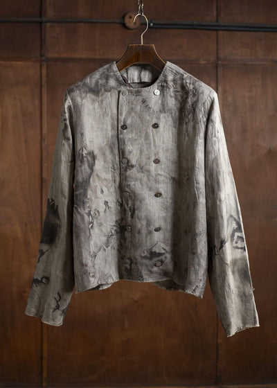 Professor.E DOUBLE-BREASTED COLLARLESS SHIRT 25SS-FM-LSH-01-NATURAL DYED GRAY