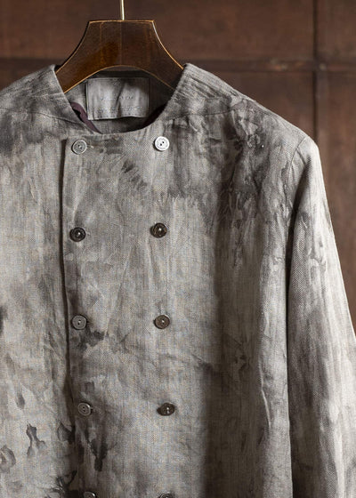 Professor.E DOUBLE-BREASTED COLLARLESS SHIRT 25SS-FM-LSH-01-NATURAL DYED GRAY