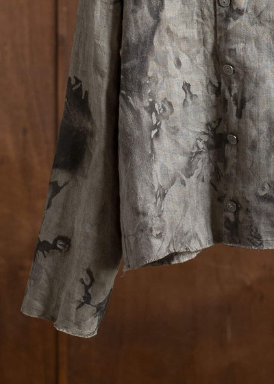 Professor.E DOUBLE-BREASTED COLLARLESS SHIRT 25SS-FM-LSH-01-NATURAL DYED GRAY