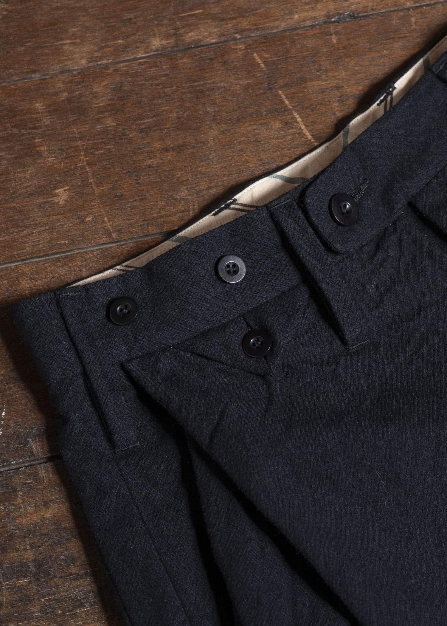 KLASICA 25F-TRS-B13 LINDBERG II - ax Side Tucked Wide Straight Trousers COAL BLACK