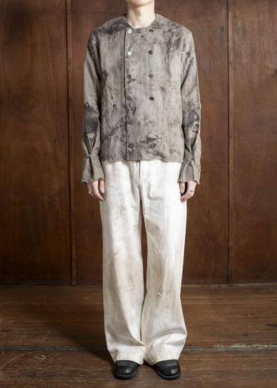 Professor.E DOUBLE-BREASTED COLLARLESS SHIRT 25SS-FM-LSH-01-NATURAL DYED GRAY