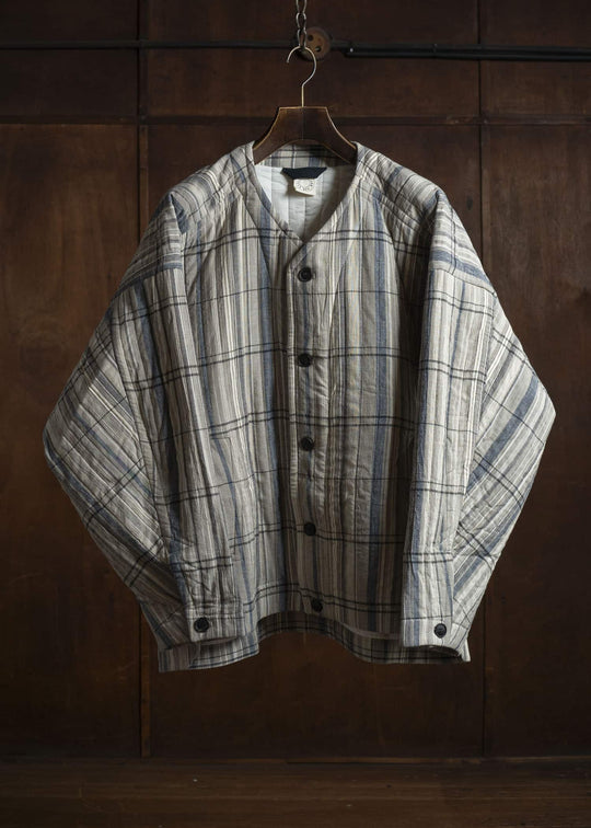 JAN-JAN VAN ESSCHE JACKET #62 COLLARLESS PADDED JACKET Madras Plaid Plaster