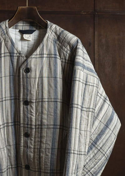 JAN-JAN VAN ESSCHE JACKET #62 COLLARLESS PADDED JACKET Madras Plaid Plaster