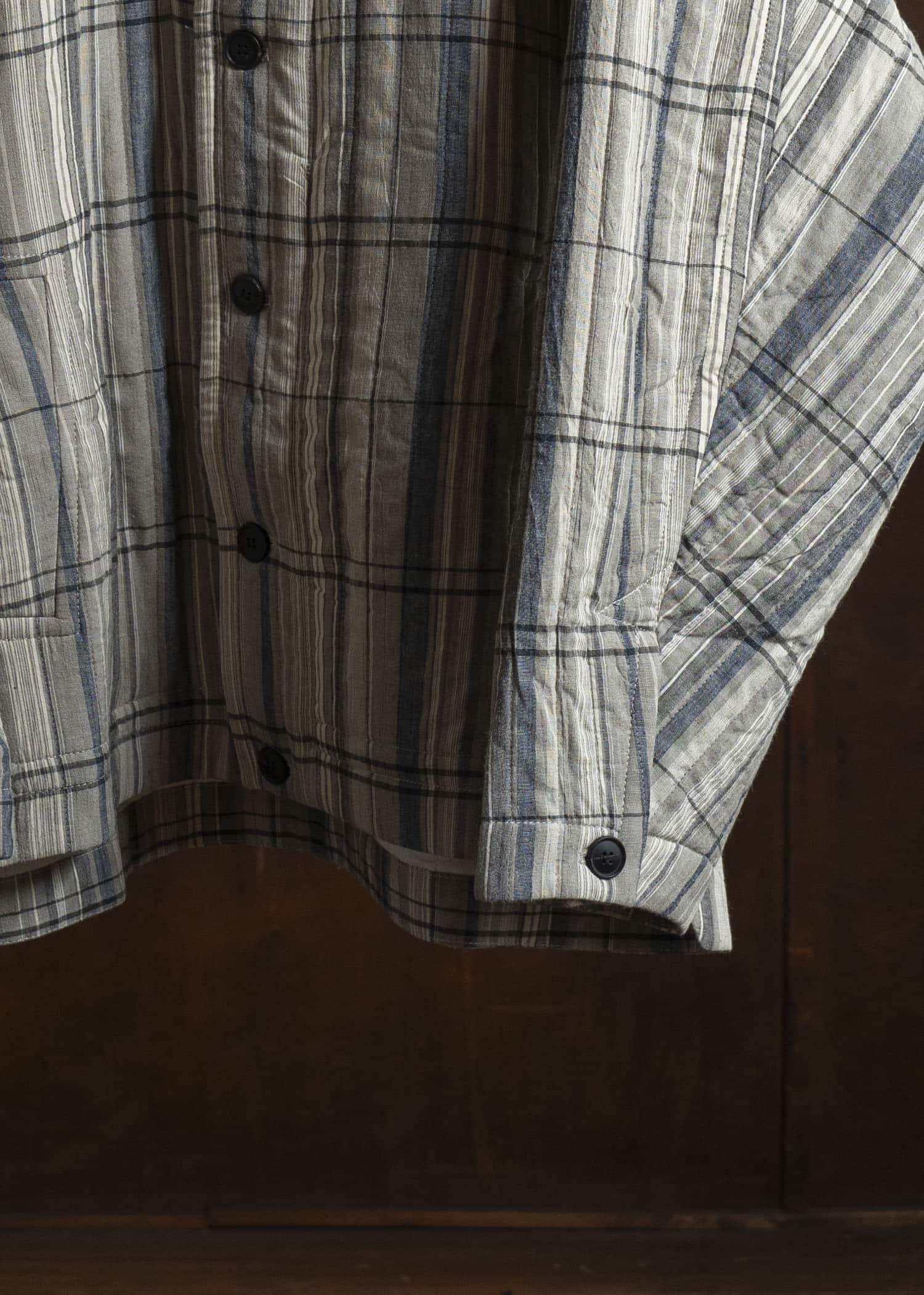 JAN-JAN VAN ESSCHE JACKET #62 COLLARLESS PADDED JACKET Madras Plaid Plaster