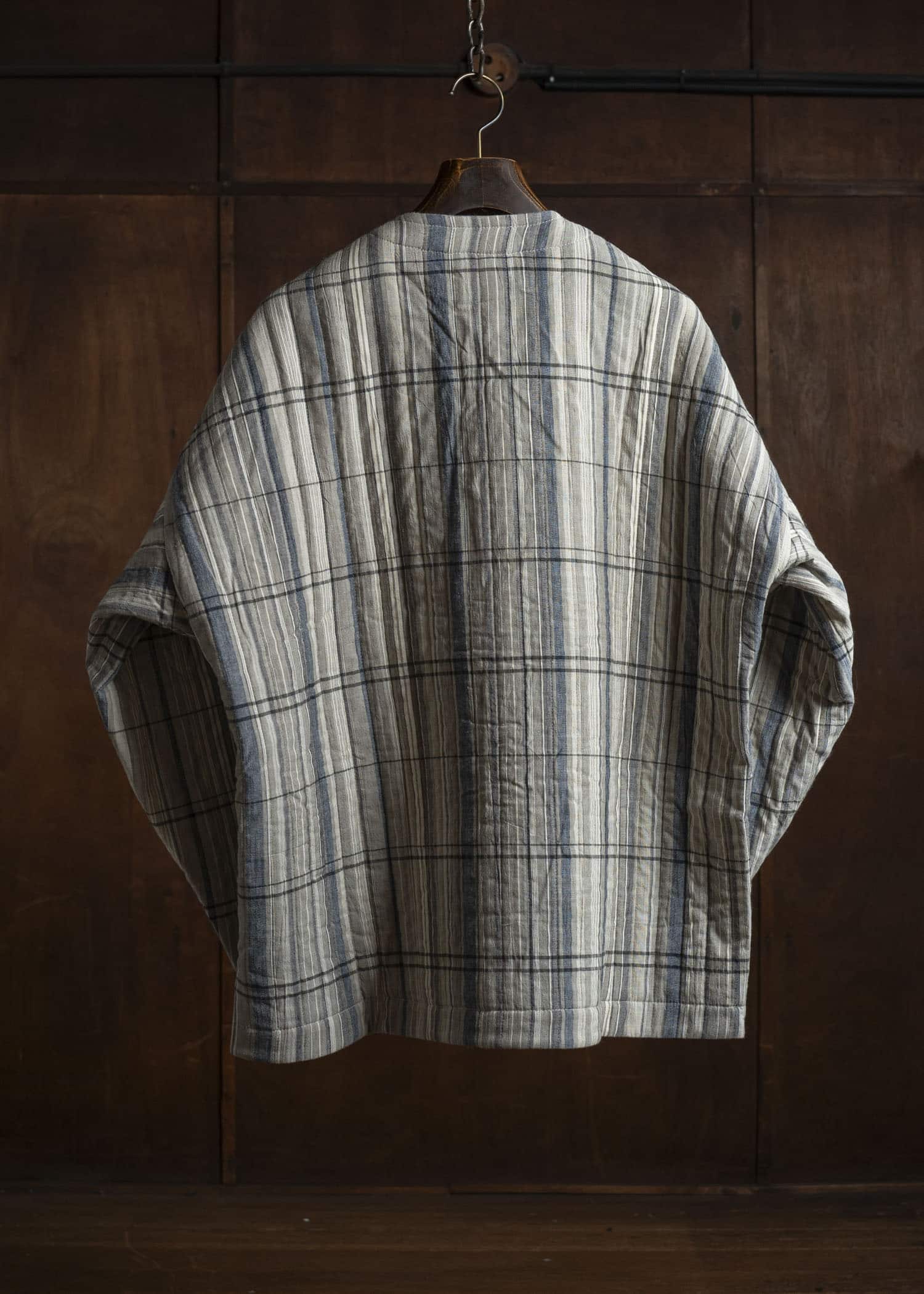 JAN-JAN VAN ESSCHE JACKET #62 COLLARLESS PADDED JACKET Madras Plaid Plaster