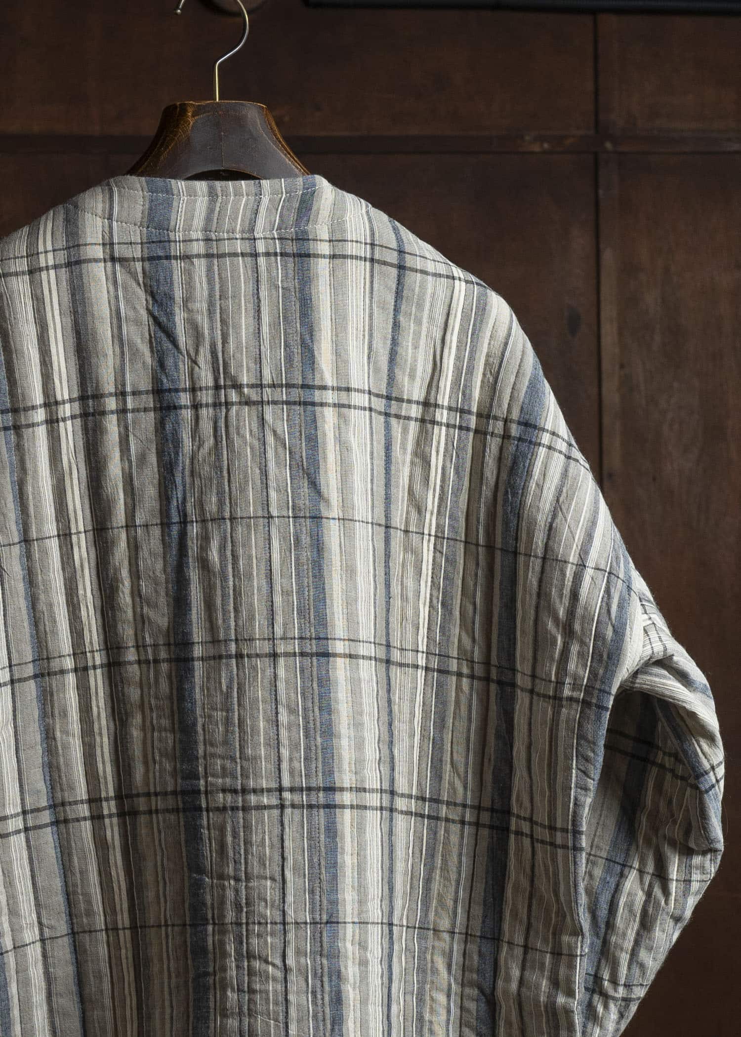 JAN-JAN VAN ESSCHE JACKET #62 COLLARLESS PADDED JACKET Madras Plaid Plaster