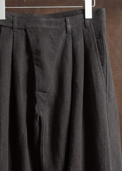 JAN-JAN VAN ESSCHE TROSERS #87 DOUBLE PLEATED TROUSERS Ridged Linen Wool Eggplant / Indigo
