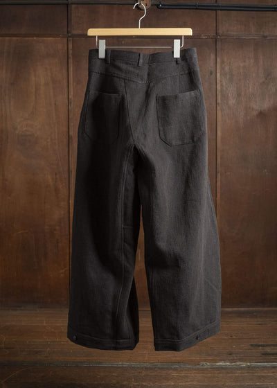 JAN-JAN VAN ESSCHE TROSERS #87 DOUBLE PLEATED TROUSERS Ridged Linen Wool Eggplant / Indigo