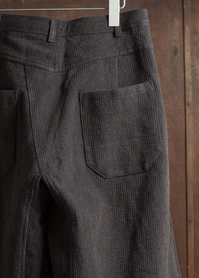 JAN-JAN VAN ESSCHE TROSERS #87 DOUBLE PLEATED TROUSERS Ridged Linen Wool Eggplant / Indigo