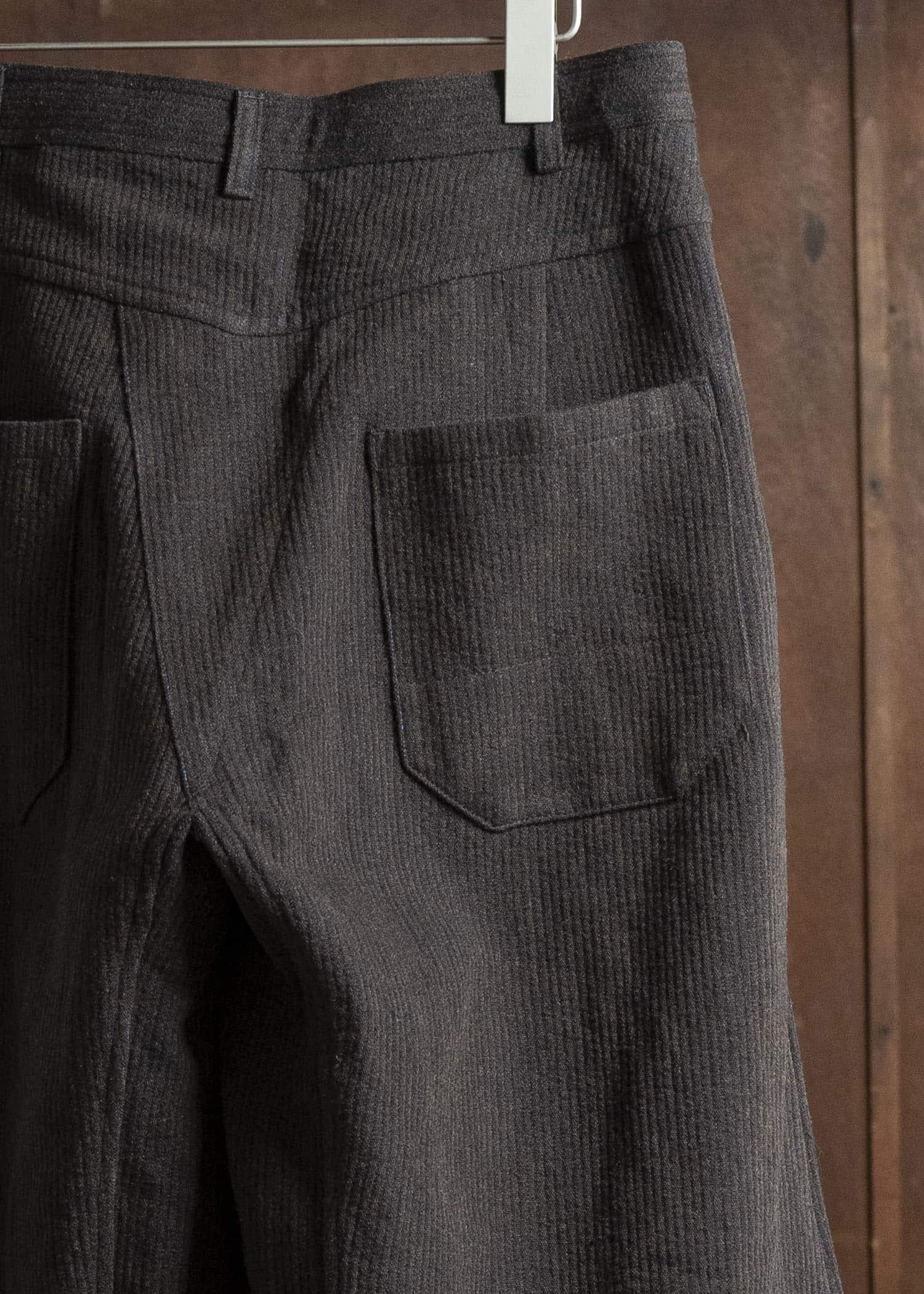 JAN-JAN VAN ESSCHE TROSERS #87 DOUBLE PLEATED TROUSERS Ridged Linen Wool Eggplant / Indigo