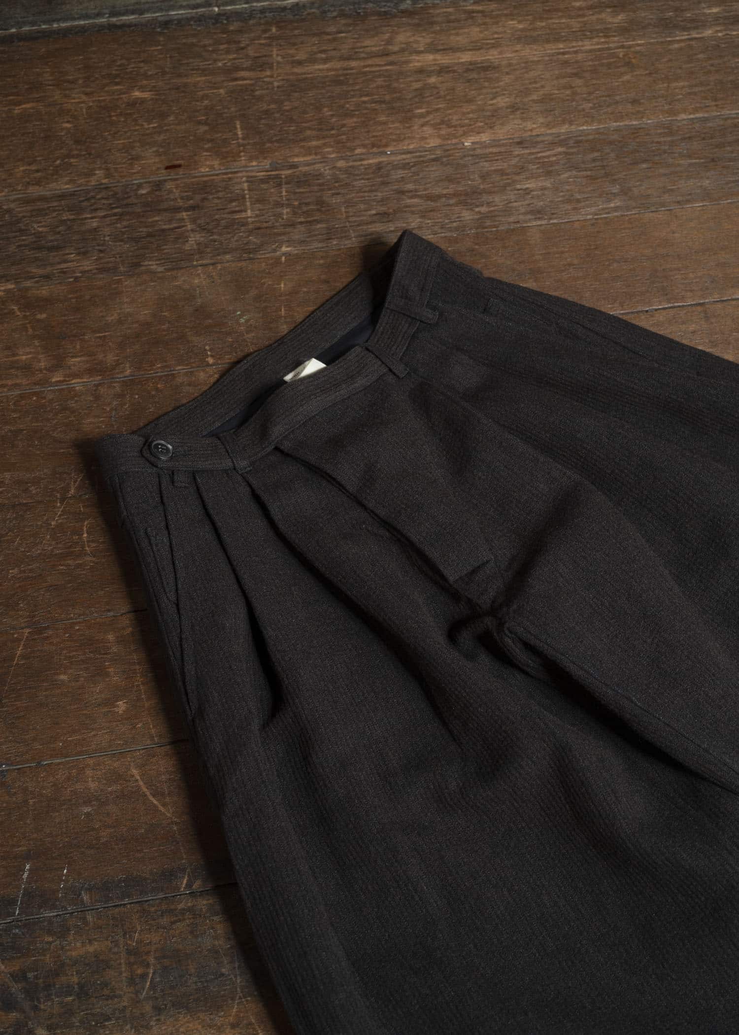 JAN-JAN VAN ESSCHE TROSERS #87 DOUBLE PLEATED TROUSERS Ridged Linen Wool Eggplant / Indigo