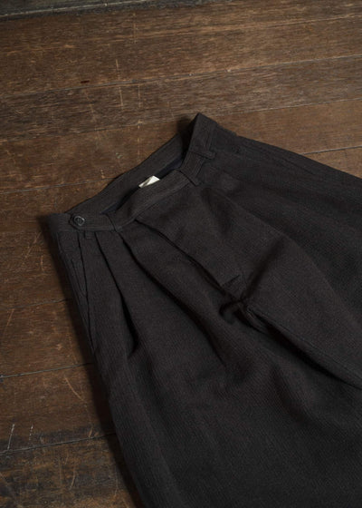 JAN-JAN VAN ESSCHE TROSERS #87 DOUBLE PLEATED TROUSERS Ridged Linen Wool Eggplant / Indigo