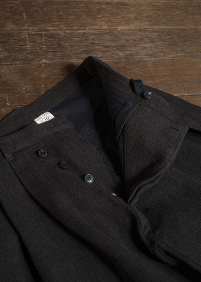 JAN-JAN VAN ESSCHE TROSERS #87 DOUBLE PLEATED TROUSERS Ridged Linen Wool Eggplant / Indigo