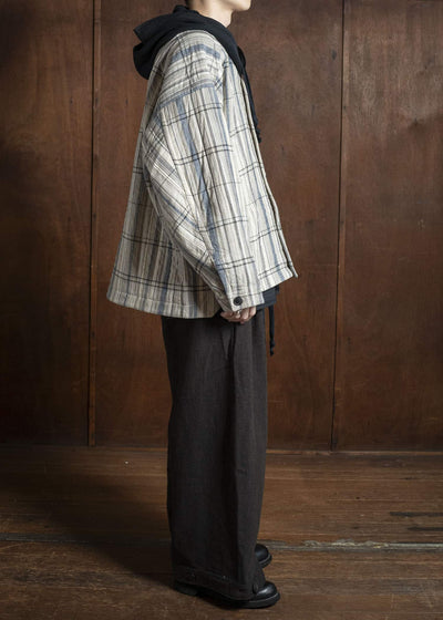 JAN-JAN VAN ESSCHE TROSERS #87 DOUBLE PLEATED TROUSERS Ridged Linen Wool Eggplant / Indigo