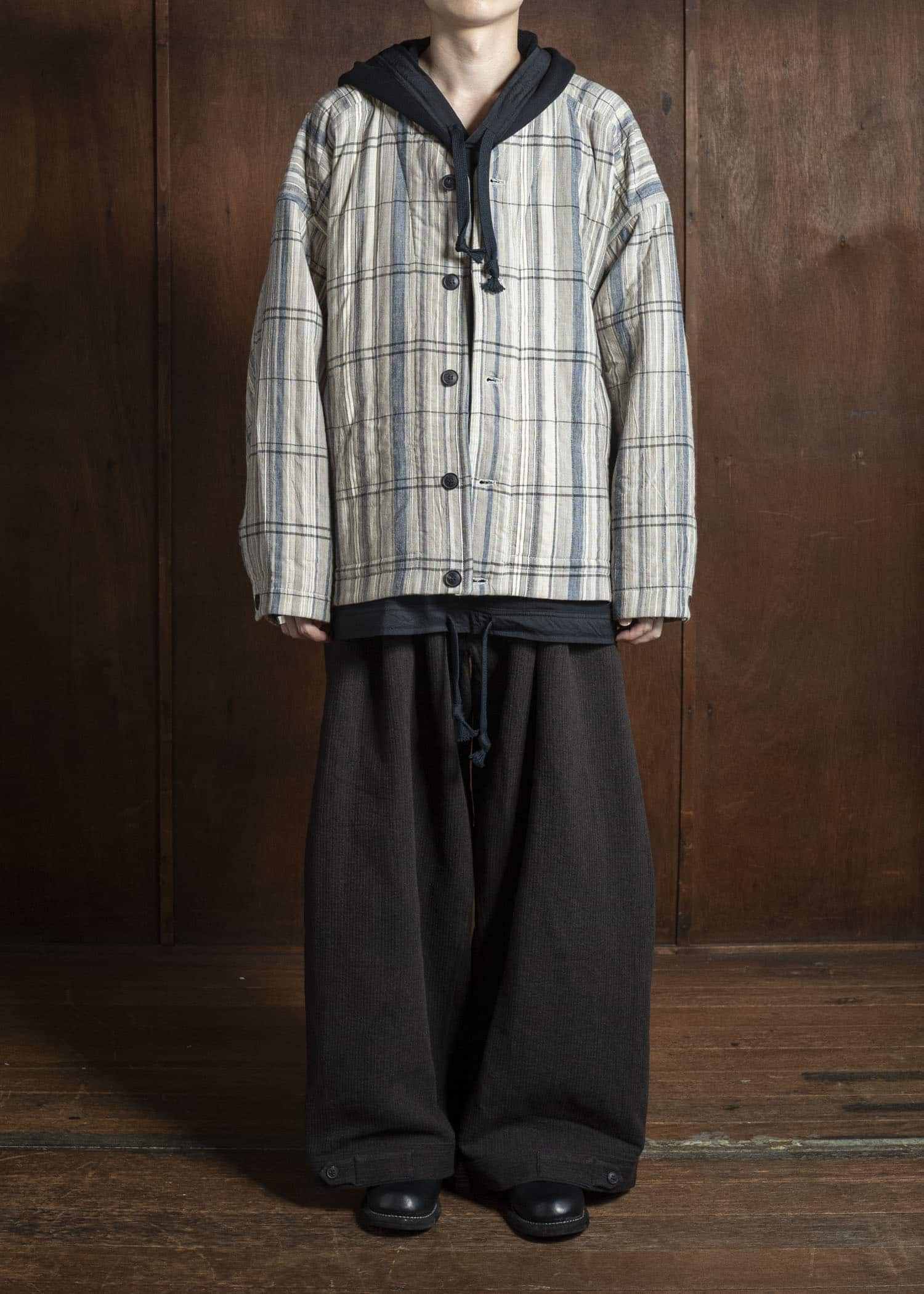 JAN-JAN VAN ESSCHE JACKET #62 COLLARLESS PADDED JACKET Madras Plaid Plaster