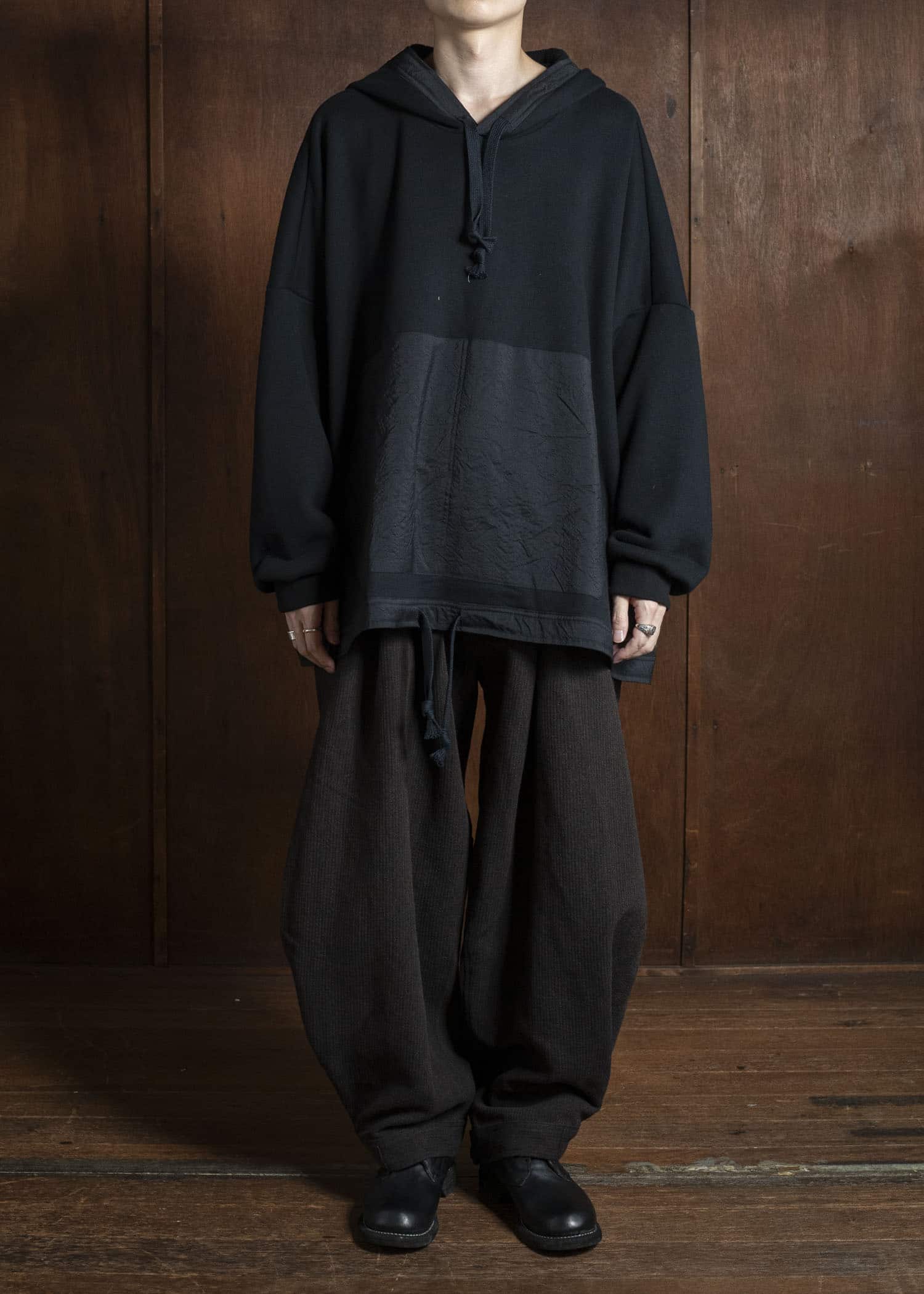 JAN-JAN VAN ESSCHE TROSERS #87 DOUBLE PLEATED TROUSERS Ridged Linen Wool Eggplant / Indigo