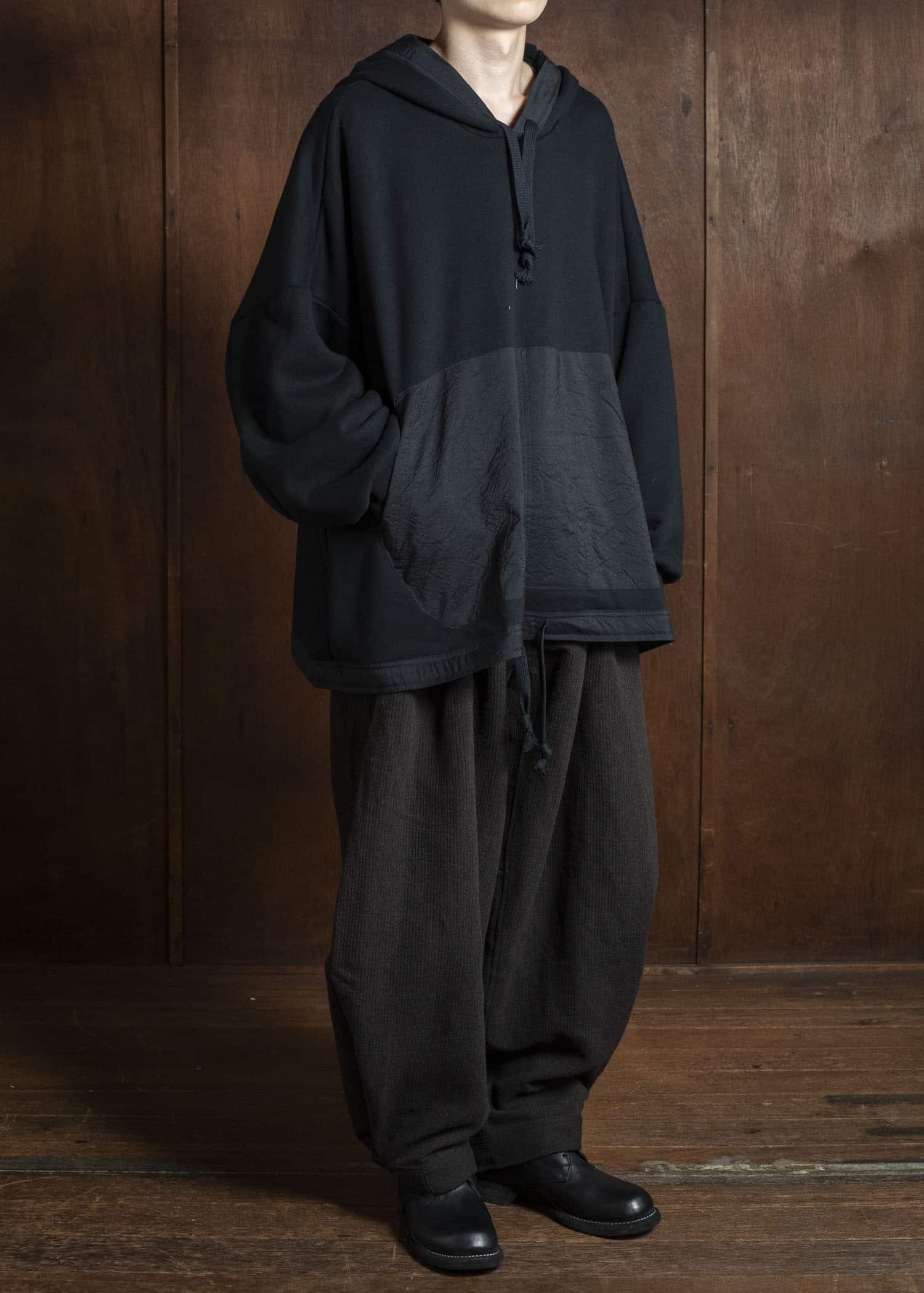 JAN-JAN VAN ESSCHE TROSERS #87 DOUBLE PLEATED TROUSERS Ridged Linen Wool Eggplant / Indigo