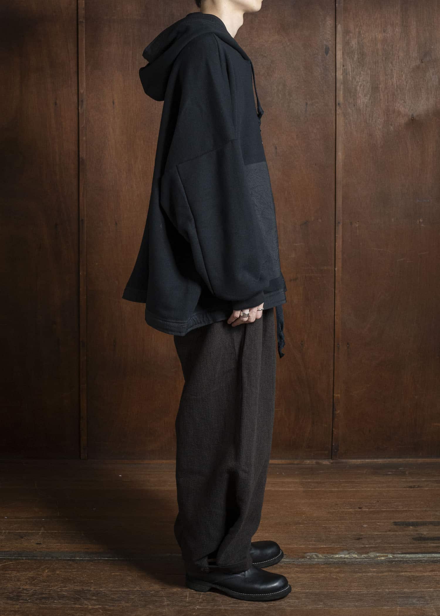 JAN-JAN VAN ESSCHE SWEAT#59 OVERSIZED HOODED SWEATSHIRT Cotton Yak Terry Sweat Black