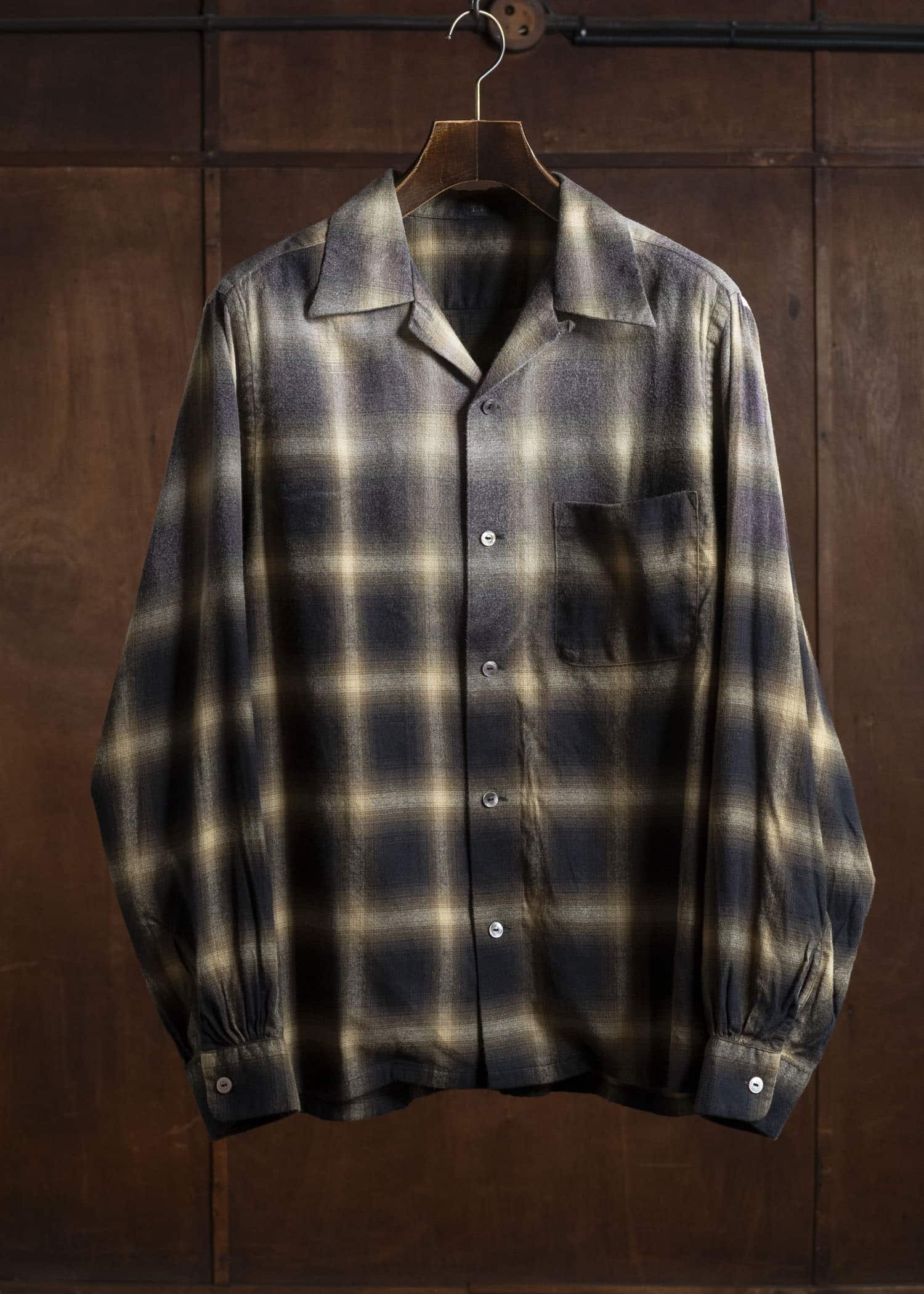 Taiga Takahashi Lot.101 Open Collar Shirt BLEACHED BEIGE PLAID