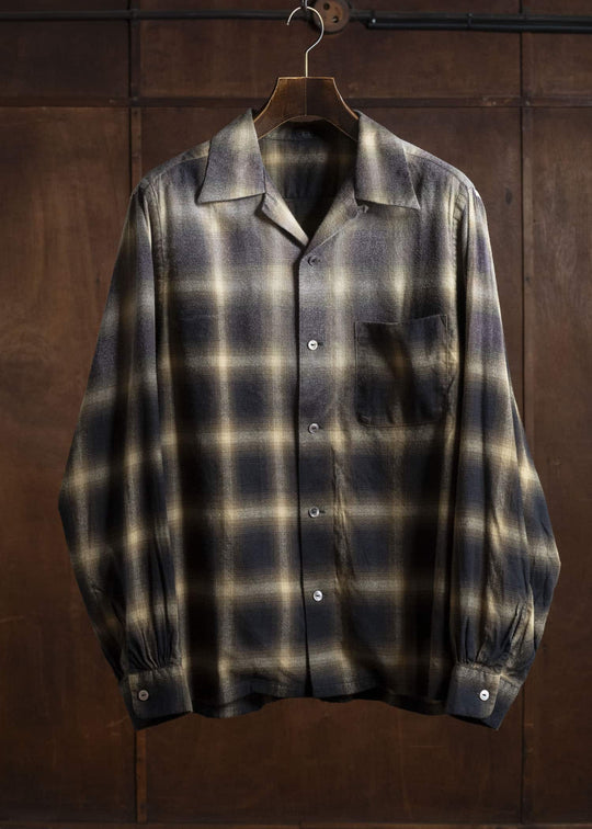 Taiga Takahashi Lot.101 Open Collar Shirt BLEACHED BEIGE PLAID