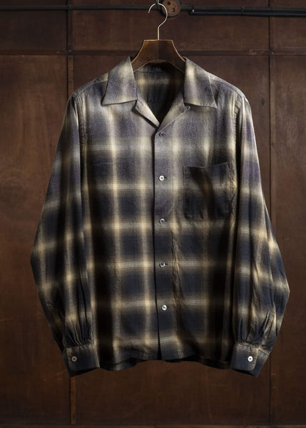 Taiga Takahashi Lot.101 Open Collar Shirt BLEACHED BEIGE PLAID