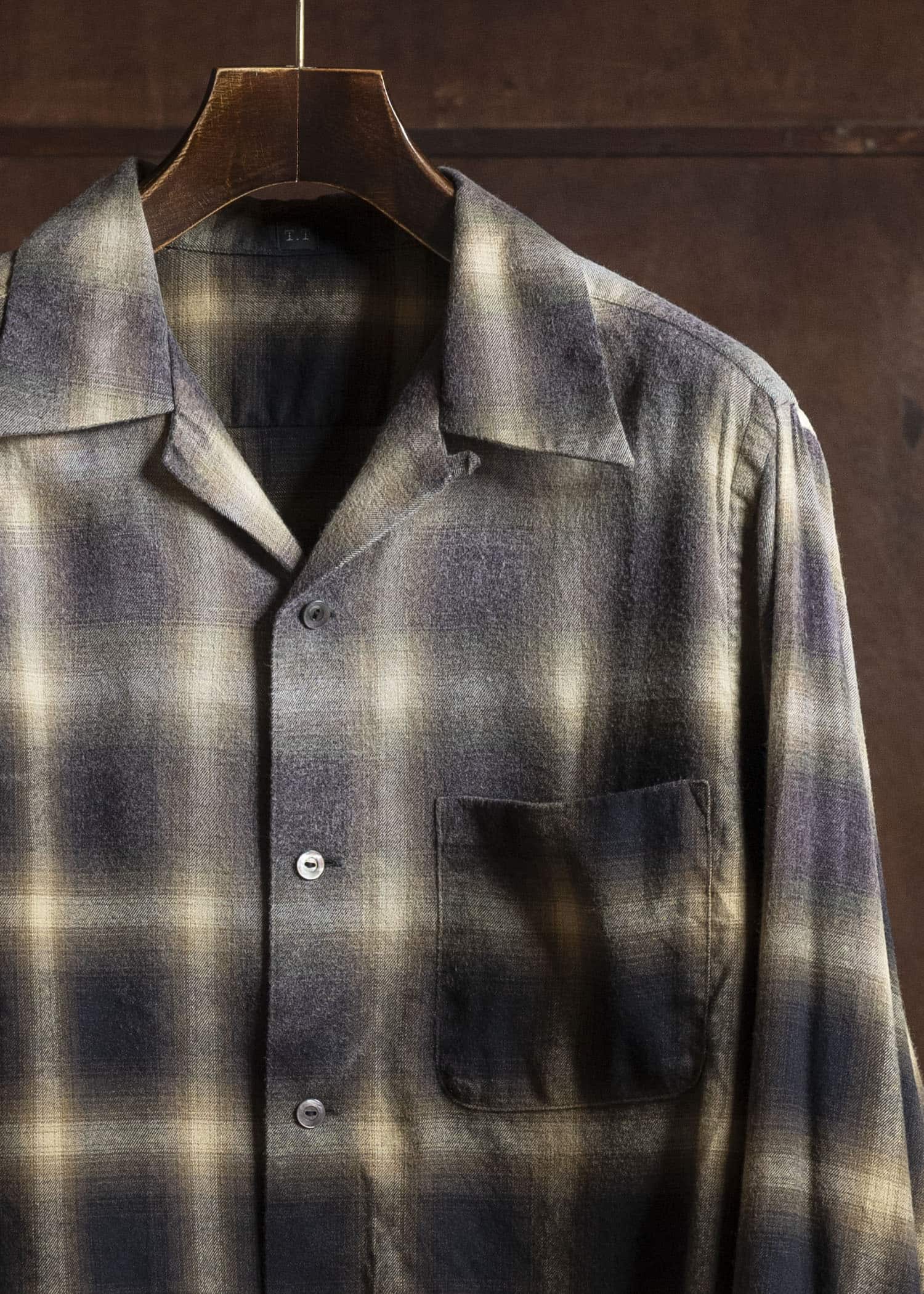 Taiga Takahashi Lot.101 Open Collar Shirt BLEACHED BEIGE PLAID