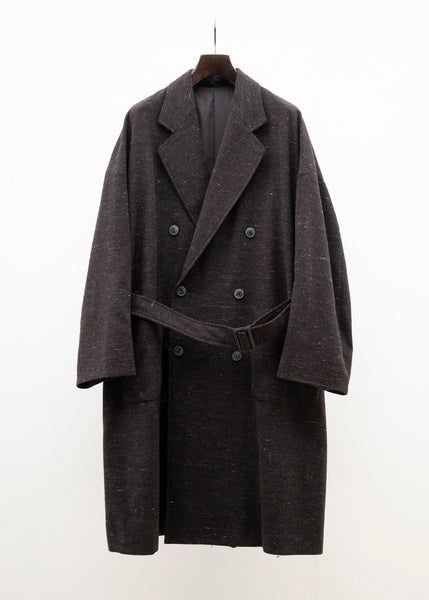 YOKO SAKAMOTO TWEED DOUBLE BREASTED COAT / BROWN