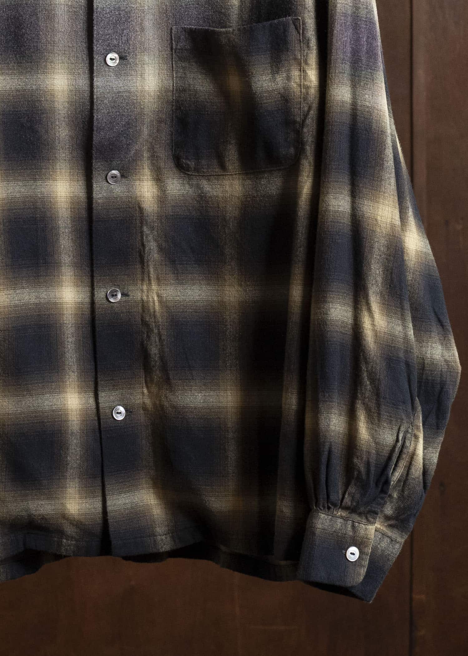 Taiga Takahashi Lot.101 Open Collar Shirt BLEACHED BEIGE PLAID