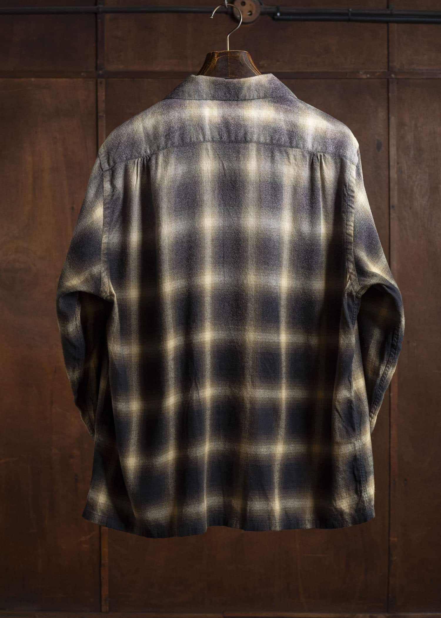 Taiga Takahashi Lot.101 Open Collar Shirt BLEACHED BEIGE PLAID