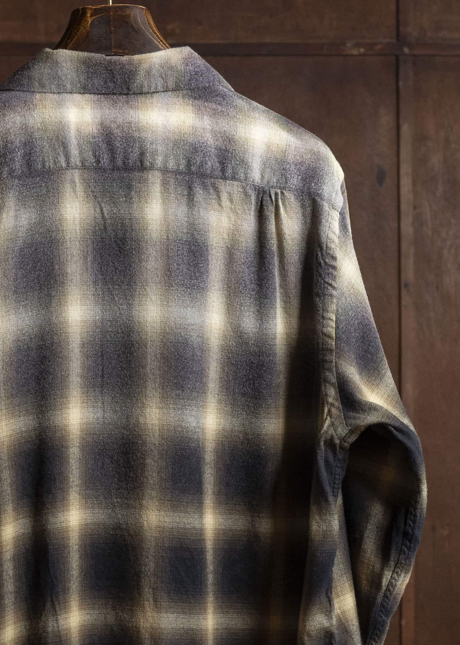 Taiga Takahashi Lot.101 Open Collar Shirt BLEACHED BEIGE PLAID