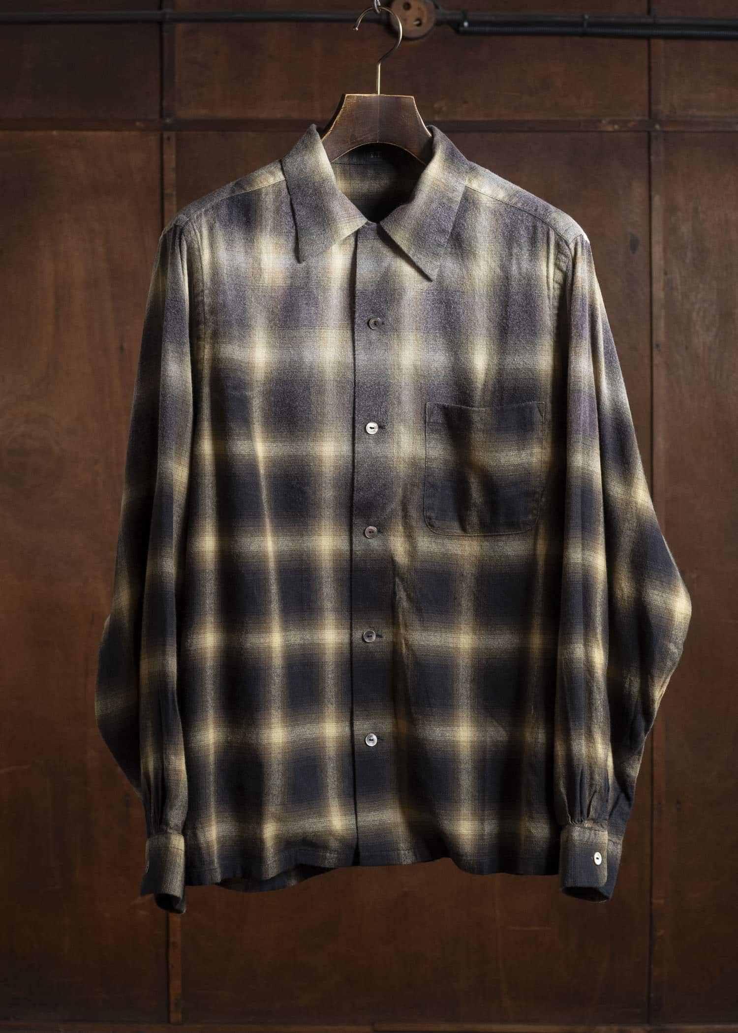 Taiga Takahashi Lot.101 Open Collar Shirt BLEACHED BEIGE PLAID